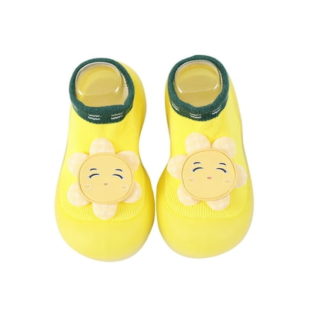 

Ferndule Girls Boys Floor Slippers Prewalker Sock Slipper Soft Soles Crib Shoe Lightweight Rubber Sole Socks House First Walker Shoes Pull On Comfort Yellow 7C