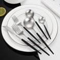 thumbnail image 2 of Juego de plata negra mate, juego de cubiertos moderno de acero inoxidable, juego de utensilios para el hogar y el restaurante, acabado satinado, apto para lavavajillas, 2 of 5