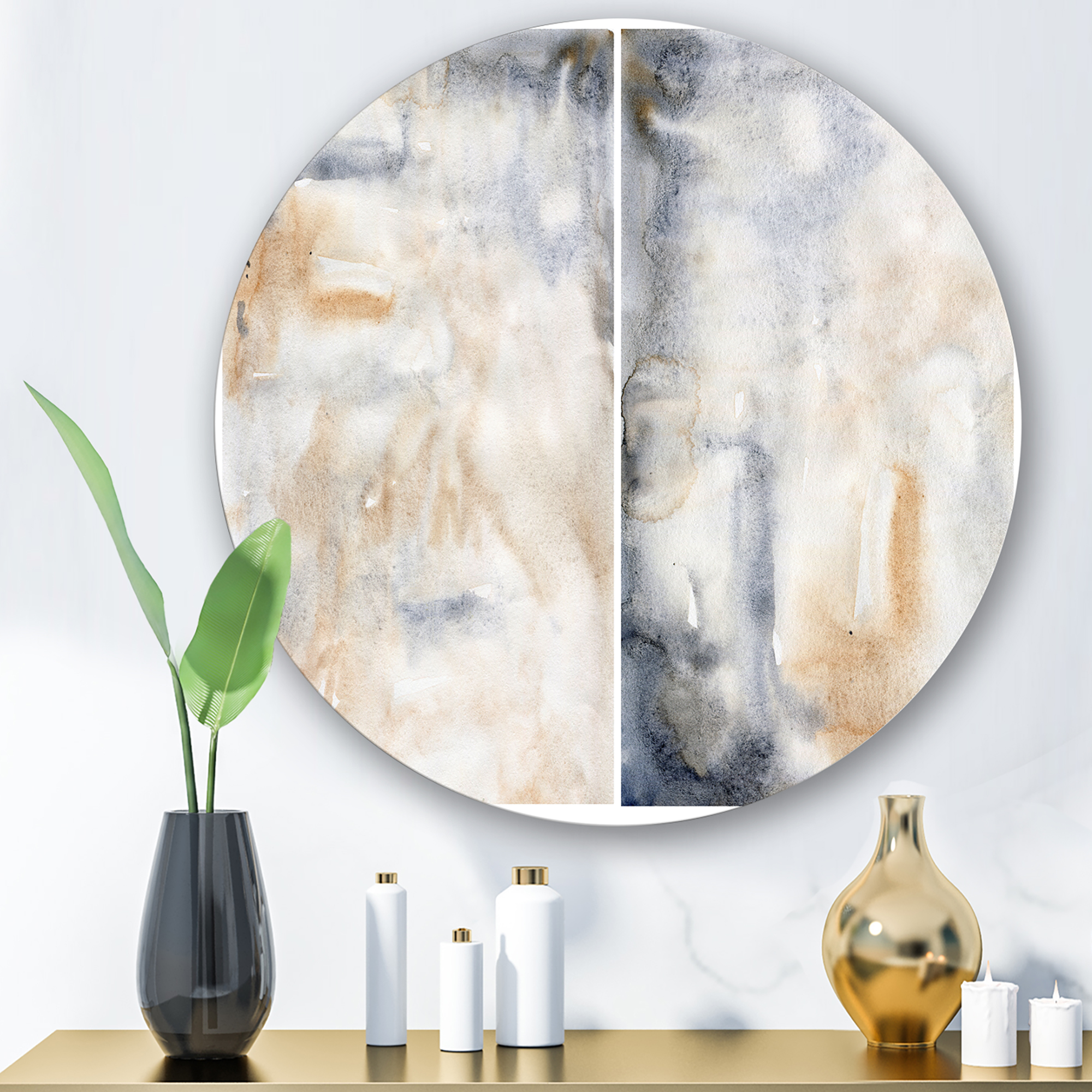 Designart 'Abstract Paste With Dark Blue and Beige' Modern Circle Metal Wall Art 11x11 - Disc of 11