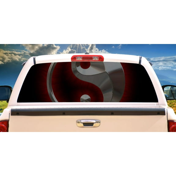YIN AND YANG CHROME Rear Window Graphic back truck decal suv Yin Yang