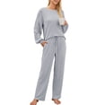 thumbnail image 3 of UVN Pajama Sets for Women Long Sleeve Lounge Set Ribbed Knit Sleepwear 2 Piece Pjs Soft Loungewear with Pockets, 3 of 11