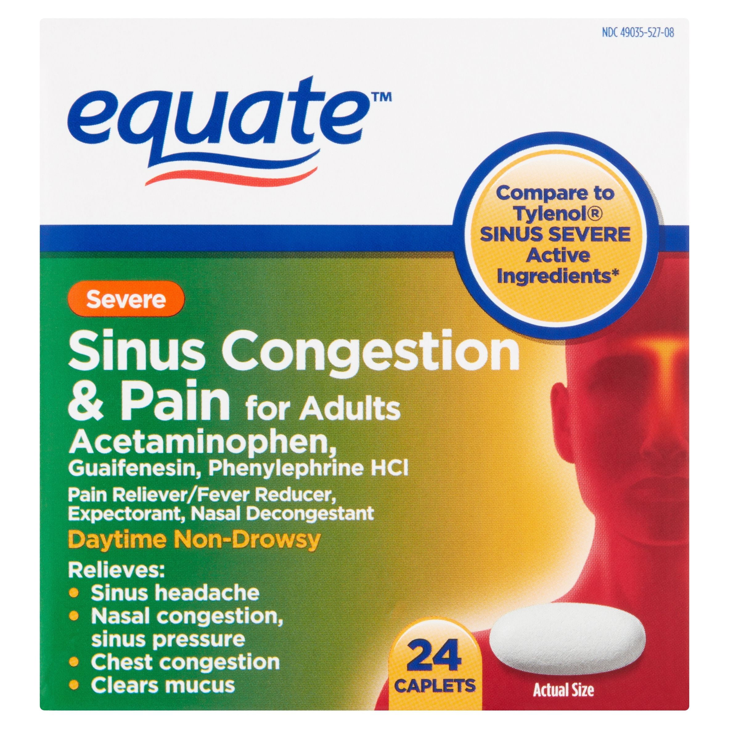 Equate Severe Sinus Congestion Pain Acetaminophen Caplets 325mg 24 Ct Walmart Com Walmart Com