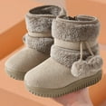 thumbnail image 4 of dazeni Girls Snow Boots Winter Mid Calf Booties Outdoor Ankle Warm Slip On Fleece Lined Lightwieght Shoes with Pompom, 4 of 4