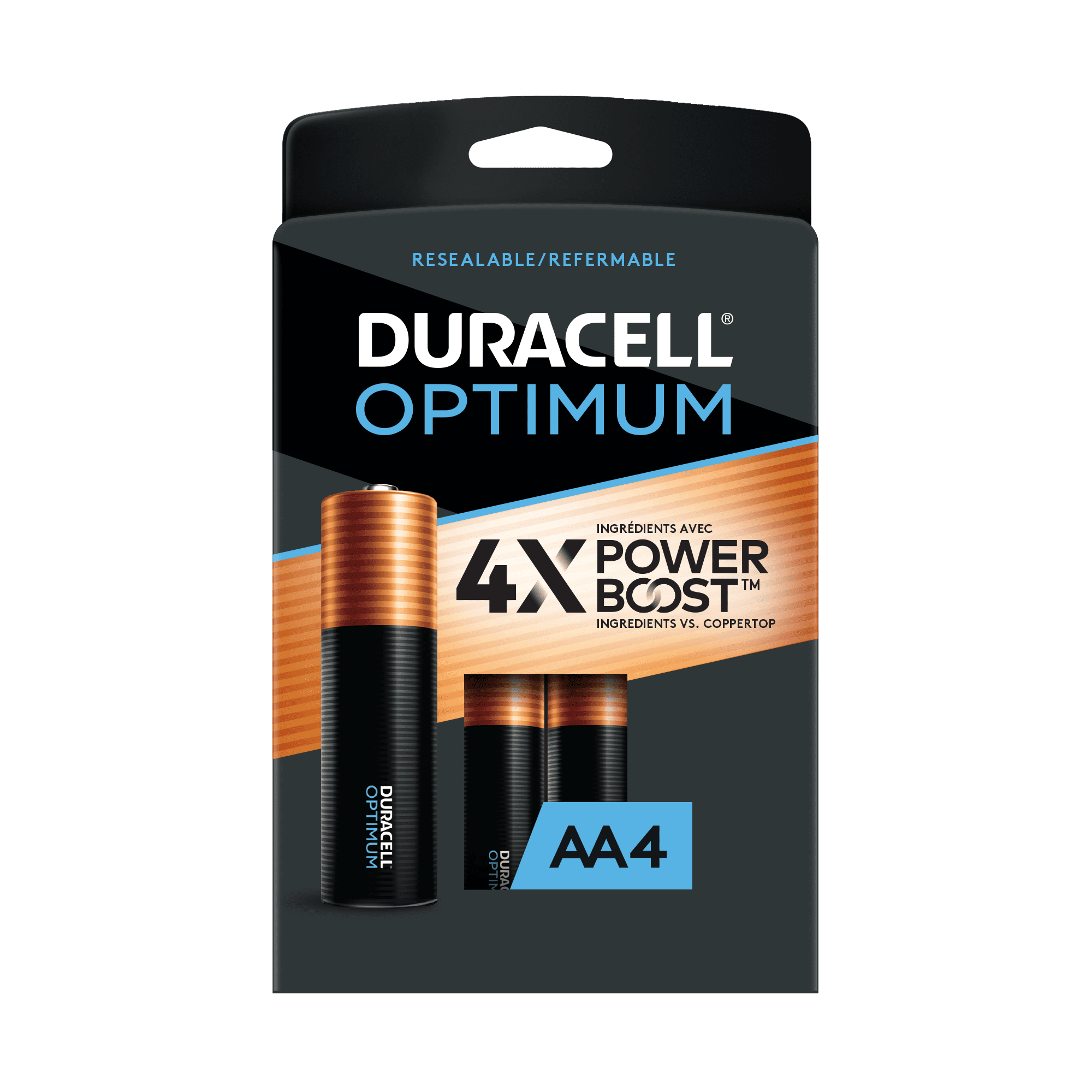 Duracell Optimum AA Battery with 4X POWER BOOST™, 4 Pack Resealable Package