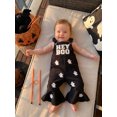 thumbnail image 5 of RUINIXCW Toddler Baby Girl Halloween Outfit Romper Overalls Infant Baby Girl Fall Winter Clothes Ghost Pumpkin Sleeveless Ribbed Bell Bottom Jumpsuit Overalls, 5 of 9