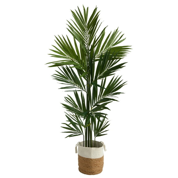Nearly Natural 7' Kentia Palm Artificial Tree in Natural Jute Planter, Green
