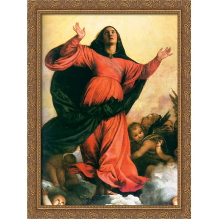 The Assumption of the Virgin [detail: 2] 28x38 Large Gold Ornate Wood Framed Canvas Art by Titian