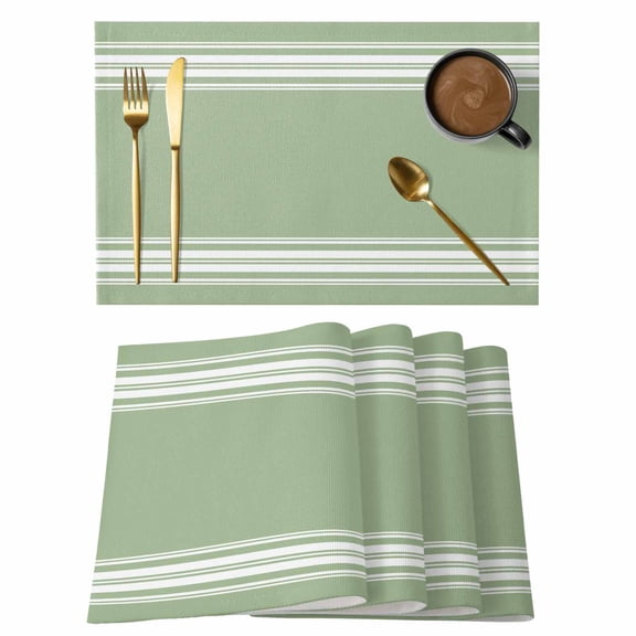 Sage Green Striped Placemats Set of 4 Stripes Place Mats Table Mats Kitchen Dining Home Outdoor Party Table Decoration