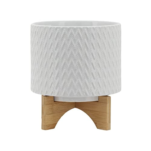 Sagebrook Home 15781-02 Jardinière CHEVRON 8 Pouces avec Support, Blanc