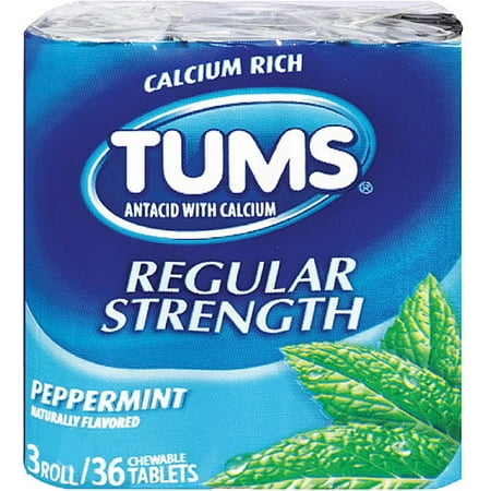 TUMS Regular Strength Antacid Chewable Tablets, Peppermint 36 ea (Pack of 6)