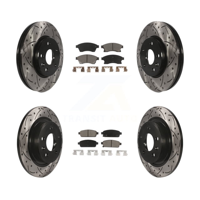 Transit Auto Front Rear Coated Drilled Slotted Disc Brake Rotors and Ceramic Pads Kit for Car 2013 Chevrolet Cruze with 292mm Diameter Rotor KDC-100474