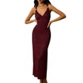 thumbnail image 2 of Women's Backless Spaghetti Strap Camis Long Slip Dress Guest Outfit for Wedding Summer Wine Red XL, 2 of 10