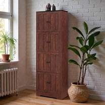 Tcbosik 8-Door Tall Cabinet with 4 Individual Storage Compartments, 72.4"H Modern MDF Storage Tower for Small Apartments, Kitchens, Garages & Bathrooms, Walnut