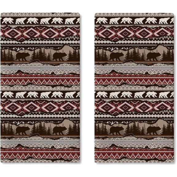 Vintage Ethnic Tribal African Kitchen Dish Towels Set of 2, Retro Aztec Native Cabin Bear Mountain Drying Hand Towel Baking Cooking Cloth, Farmhouse Hunting Camping Bathroom Home Decor 18''x26''
