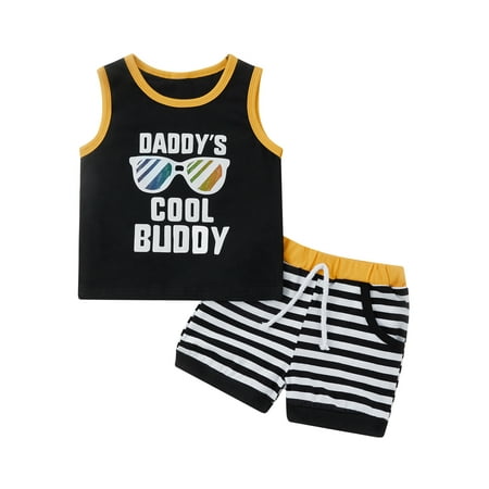 

IZhansean Toddler Baby Boy Clothes Outfits Sleeveless Vest Tank Tops+Striped Short Pants 2Pcs Summer Casual Clothes Black 3-4 Years