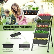 Costway 1 PCS 5-Tier Vertical Raised Garden Bed Elevated Planter with Wheels & Container Boxes Gray
