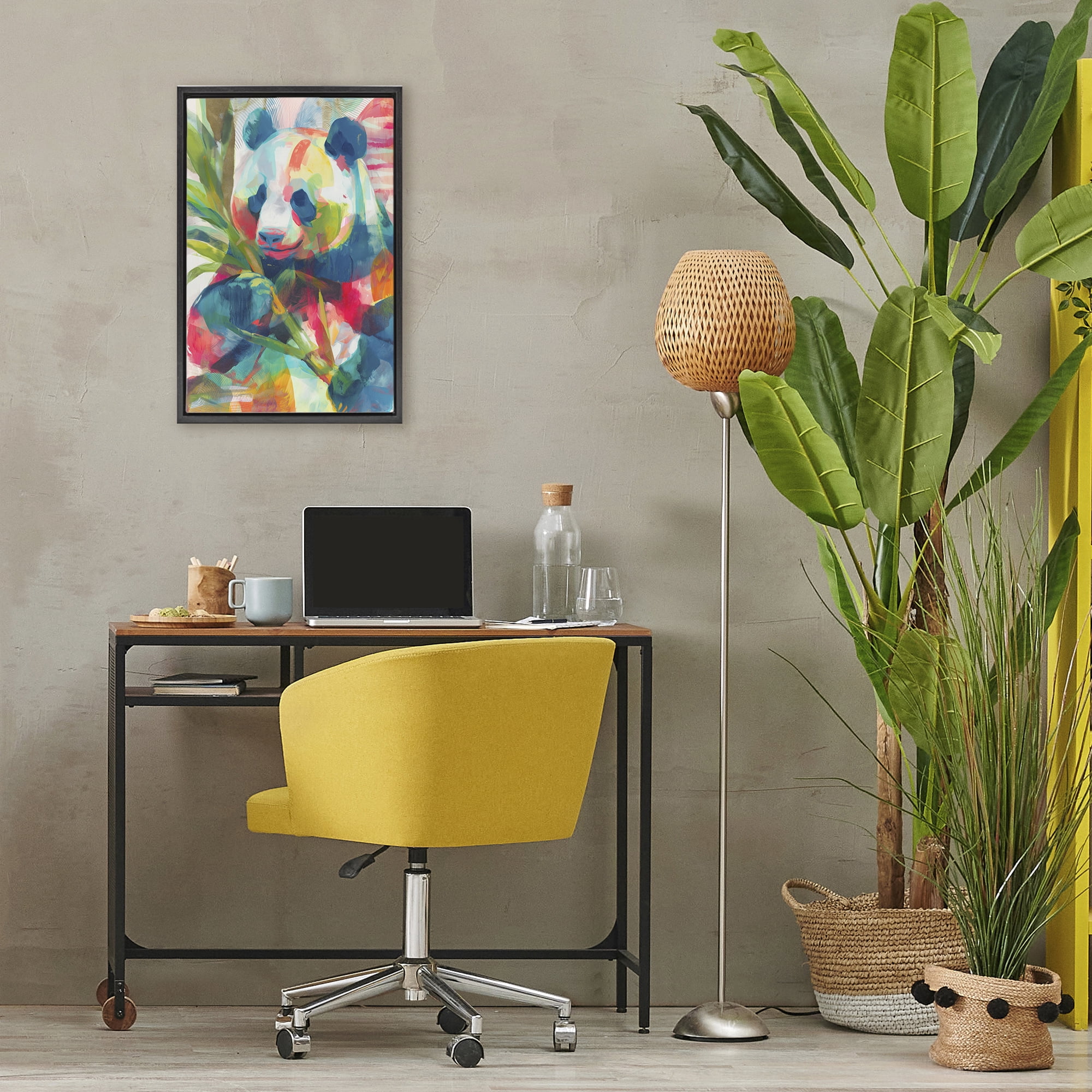 Stupell Industries Expressive Panda In Bloom Black Framed Floater Canvas Wall Art, design by Chromatic Storm Studio