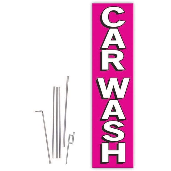 Cobb Promo Car Wash Pink Rectangle Boomer Flag with Complete 15ft Pole kit and Ground Spike