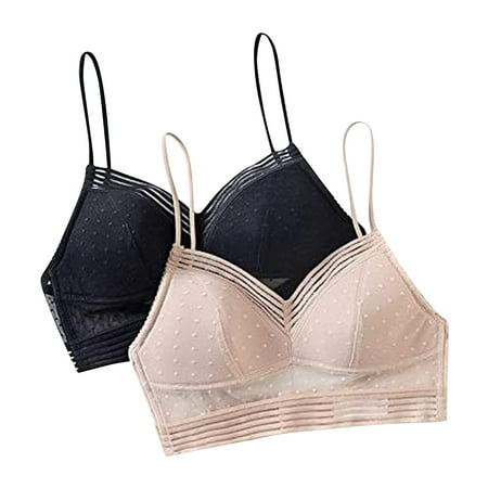 

Knosfe 2 Pack Strappy Backless Bras for Women Lightly Breathable Bralette Women s Comfort Mesh Wireless Bra