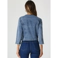 thumbnail image 3 of DARING DIVA Women's Denim Crop Round Neck Button Down Frayed Jean Jacket S Grey Blue, 3 of 6