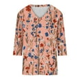 thumbnail image 4 of CYMMPU Flower Printed 3/4 Sleeve Tunic Tops V Neck Summer Fashion Shirts Spring Tops Loose Fit Blouses for Women Dressy Casual Business Elegant Work Topss XXXL, 4 of 5