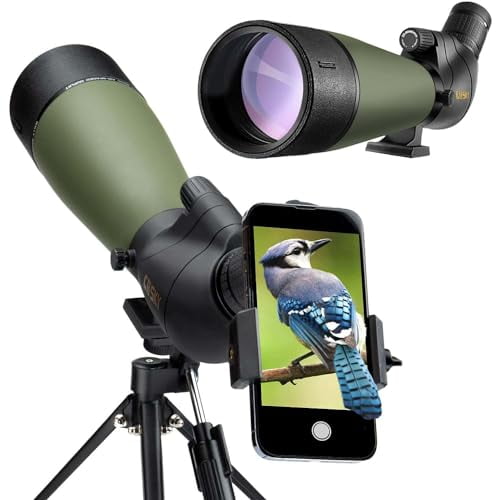 Gosky Updated 20-60x80 Spotting Scope with Tripod, Phone Adapter and Carrying Bag - BAK4 Angled Scope for Target Shooting Hunting Bird Watching Wildlife Scenery