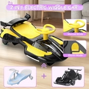 12V Electric Wiggle Car with Pedal for Kids, Rechargeable 2 in 1 Swing Toy, Devil Drifting Car with Backrests, Anti-Rollover, Spray, Light, Bluetooth, Maximum Speed up to 4 mph, for Ages 3 and Up