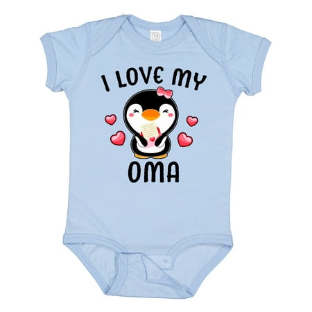 

Inktastic I Love My Oma with Cute Penguin and Hearts Gift Baby Girl Bodysuit