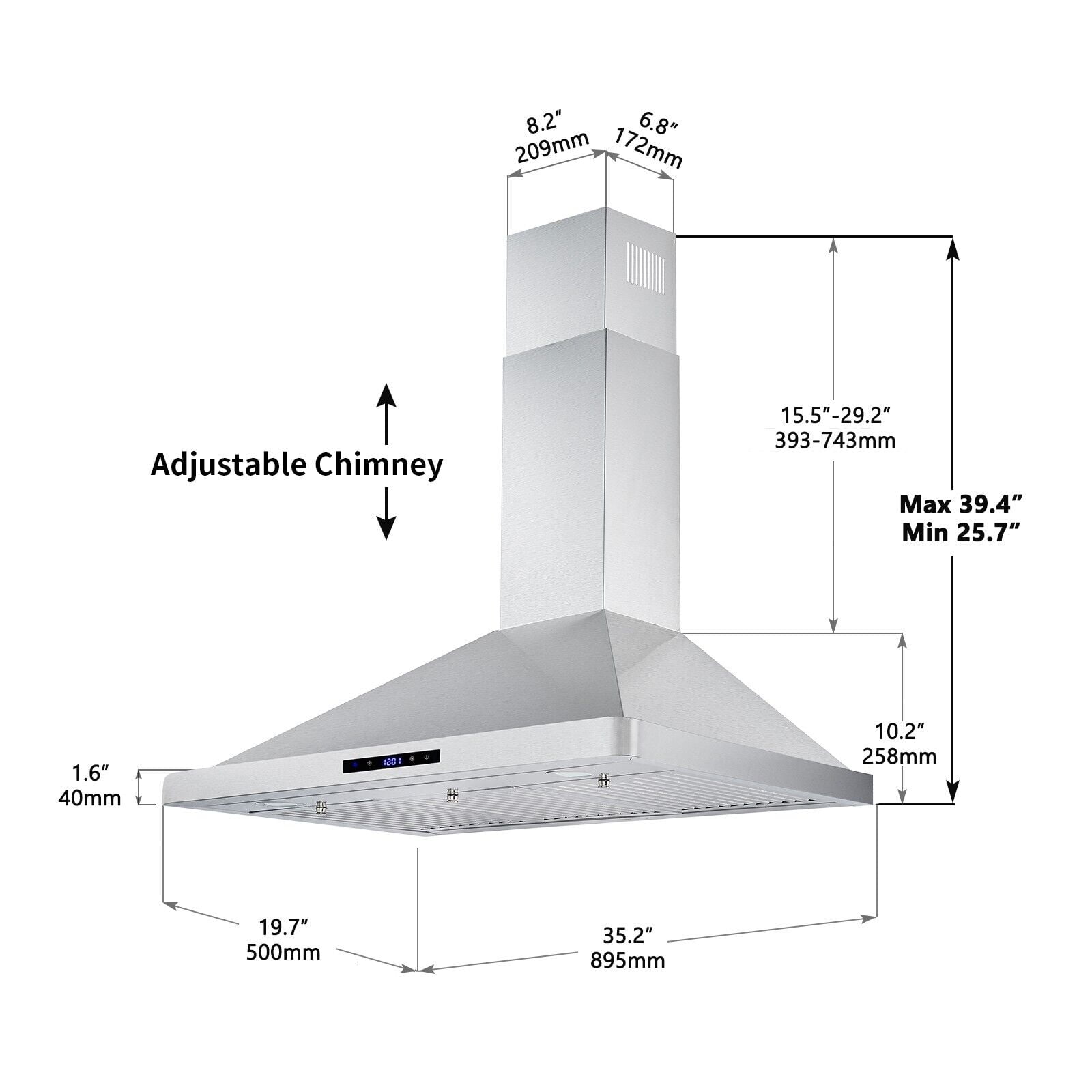Tieasy 36 inch Wall Mount Range Hood Stainless Steel Kitchen Stove Vent 700CFM 3-Speed Fan Hood