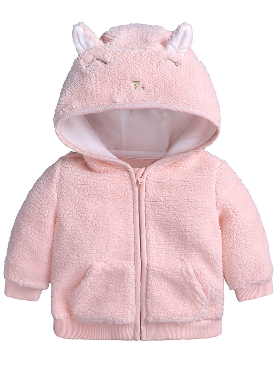 Baby Boy Girl Sherpa Fleece Jacket Infant Cratoon Bear Hoodie Winter Warm Coat Outwear 