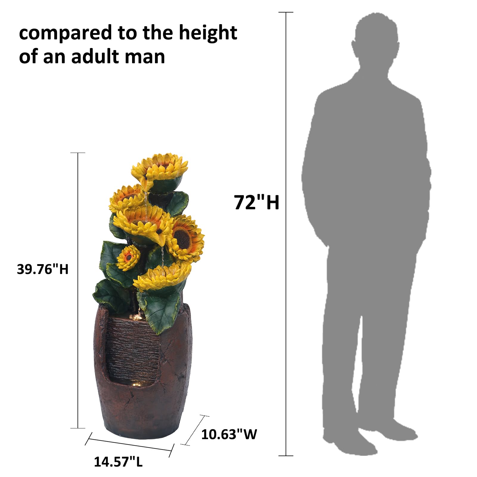 Outdoor Fountains and Waterfalls Cascading Sunflower Fountain 4-Tiers Outdoor Freestanding Water Fountain Garden Patio Backyard Porch Balcony Pond Decor for Outside 39.76 Inch Tall