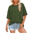 thumbnail image 4 of Otntypg Oversized Workout T Shirts for Women Trendy Solid Color Cotton Loose Fit Crewneck Casual Summer Basic Tee Drop Shoulder Tops Army Green L, 4 of 9