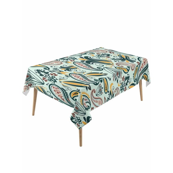 Boho Sage Green Floral Table Cloth, Farmhouse Botanical Vintage Paisley Flower Waterproof Tablecloth for Rectangle Tables, Washable Fabric Table Cover for Restaurant Kitchen Dining Tables 54"x108"