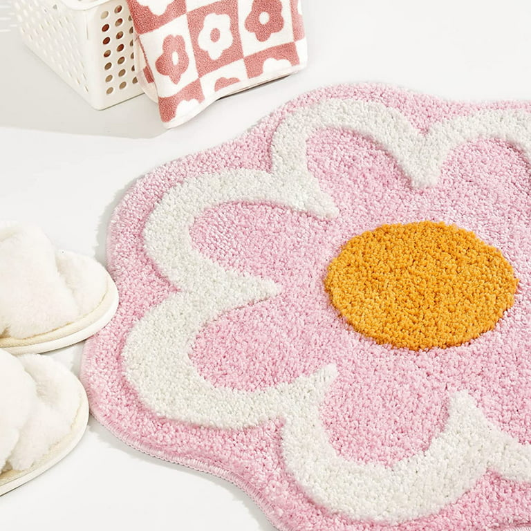 Blush and Beige Floral Bath Mat Anti-slip Microfiber Memory Foam