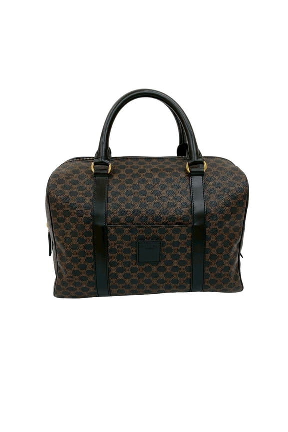 Pre-Owned CELINE Macadam Blason Triomphe Leather Handbag/Mini Boston Bag, Black, 60140 (Good)