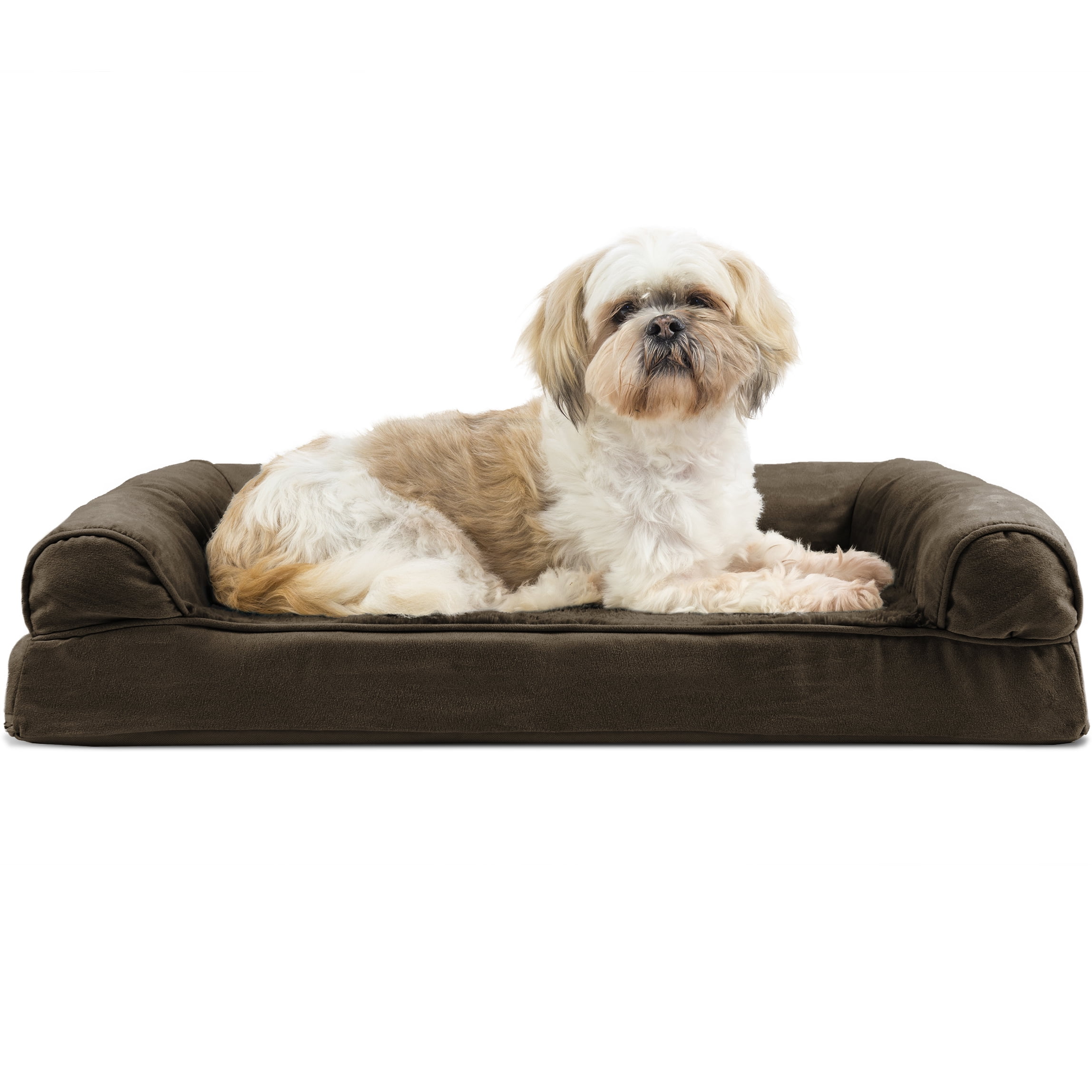 FurHaven Pet Dog Bed | Orthopedic Ultra Plush Sofa-Style Couch Pet Bed for Dogs & Cats, Espresso, Medium