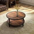 thumbnail image 3 of Rustic 2-Tier Round Coffee Table with Open Storage Shelf – Sturdy Metal Frame, Easy Assembly, Ideal for Modern & Farmhouse Decor, Small 30.5 Inch Classic Color, 3 of 7