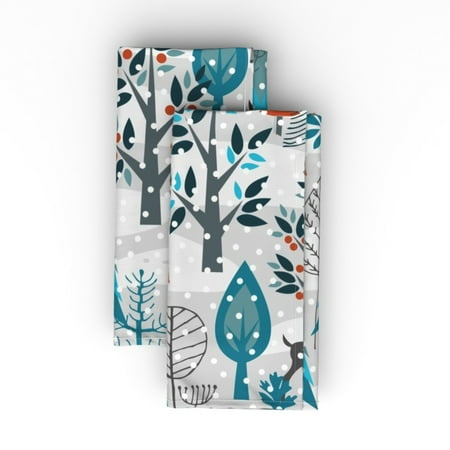 

Cotton Sateen Dinner Napkins (Set of 2) - Winter Snow Woodland Animals Forest Trees Deer Day Holiday Christmas Blue White Stag Print Cloth Dinner Napkins by Spoonflower