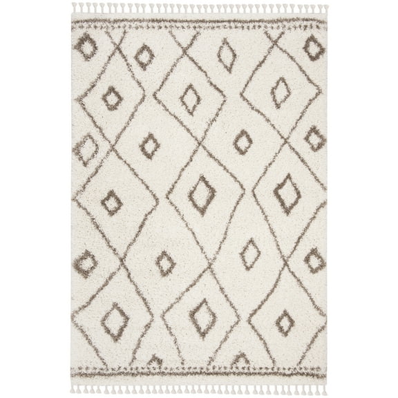 SAFAVIEH Moroccan Fringe Barclay Geometric Shag Area Rug, Ivory/Beige, 5'3" x 7'6"