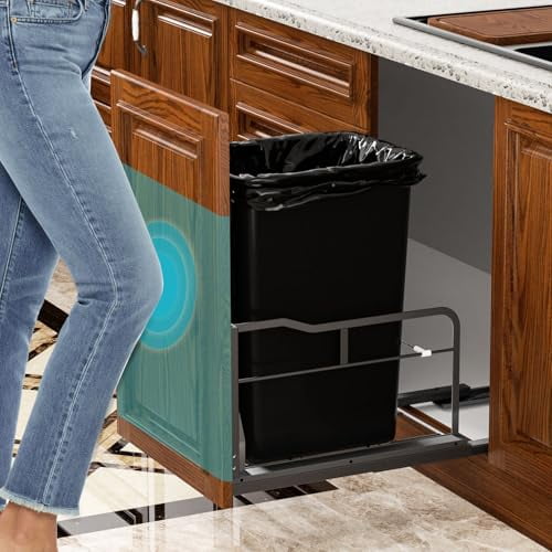 Pull Out Trash Can Under Cabinet with Push to Open Slides, Heavy Duty Cabinet Trash Can Pull Out Kit with Door Mounting Kit for Kitchen, Requires 13" W Cabinet Opening (Waste Bin Not Included)