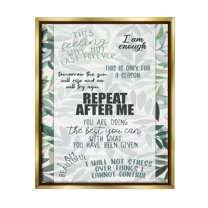 Stupell Repeat After Me Uplifting Motivational Botanical & Floral Painting Gold Floater Framed Art Print Wall Art