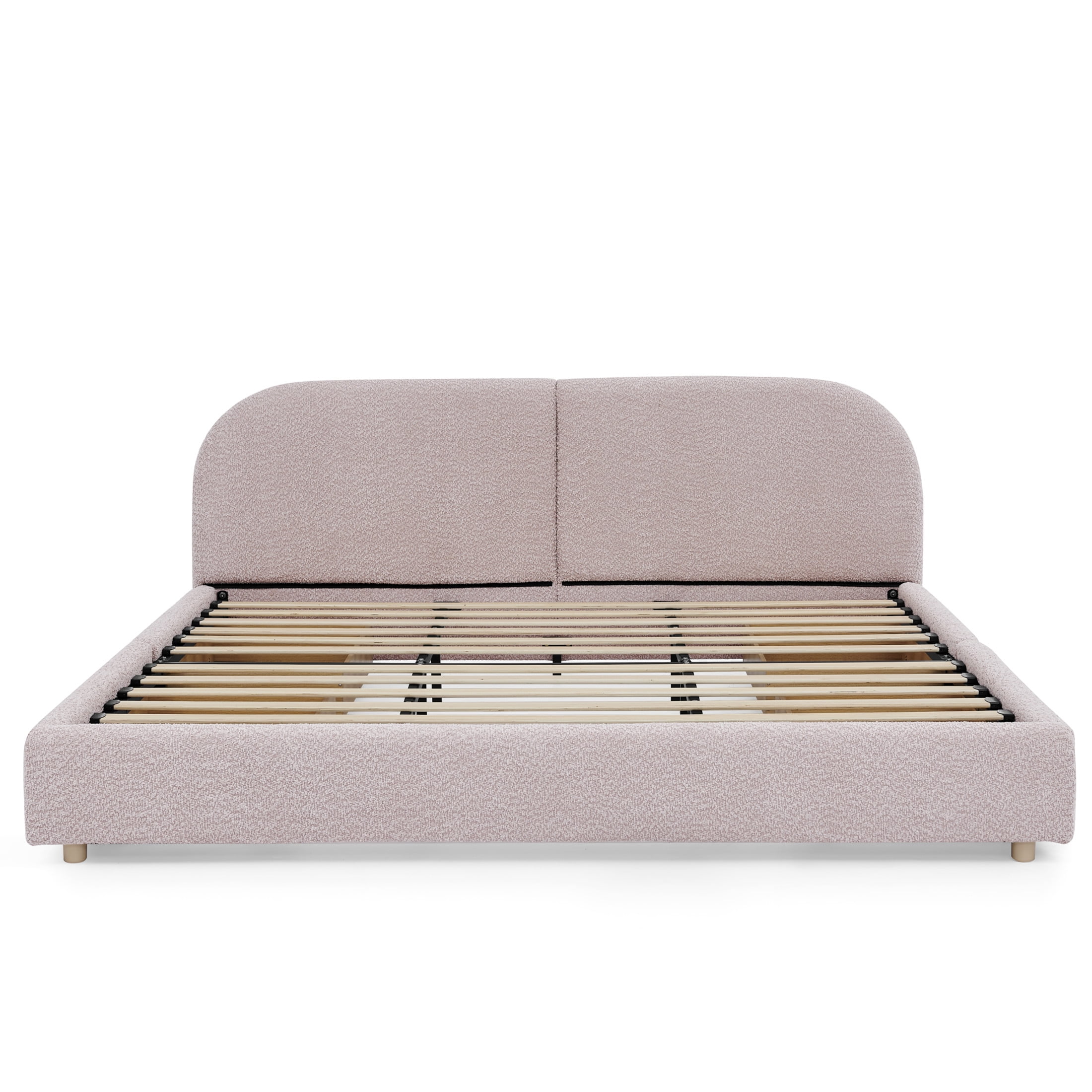 Noble House Elbert King Size Upholstered Bed Frame, Circle Yarn Tall Curved Headboard with Storage Drawers, Pink