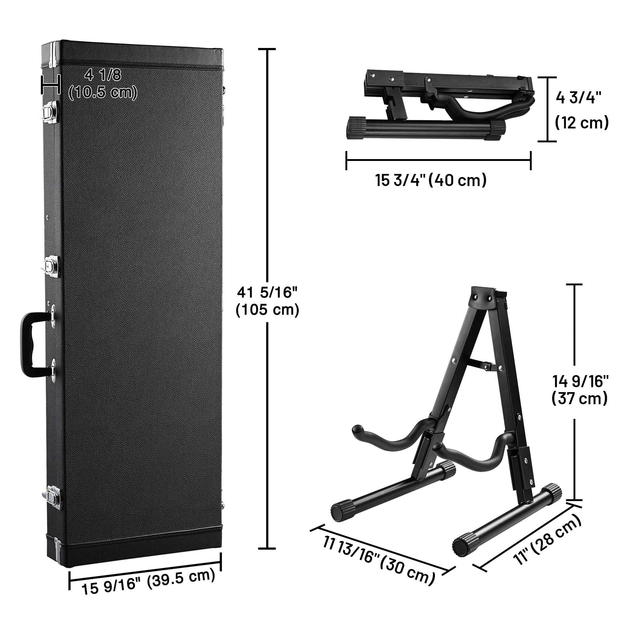 Yescom Universal Rectangular Electric Guitar Hard Case w/ Folding Guitar Floor Stand