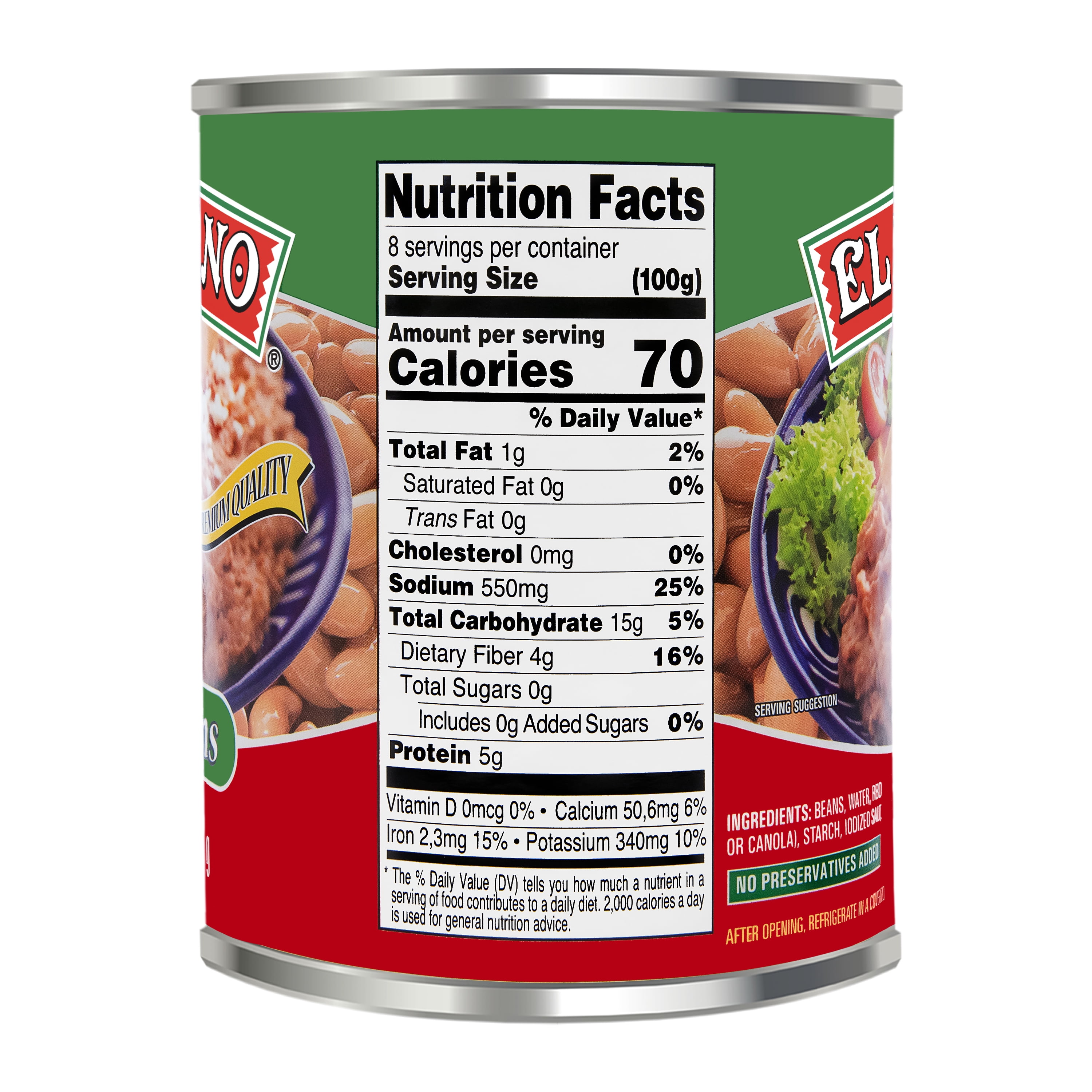El Mexicano Refried Beans, Frijoles Bayos Refritos, 28 oz Can