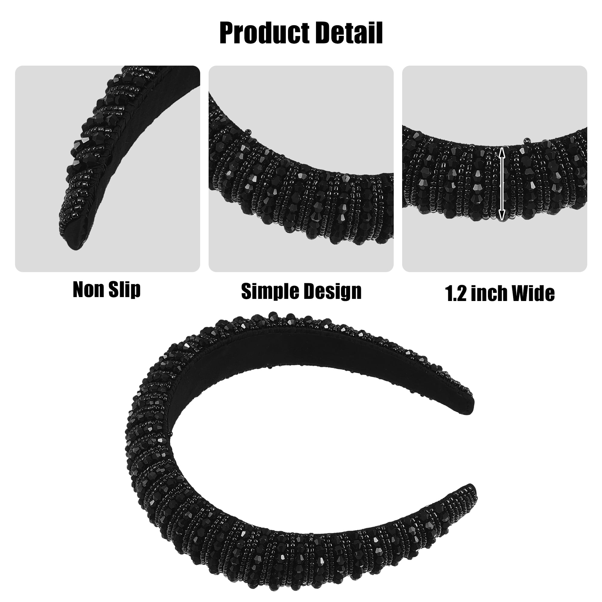 Unique Bargains Crystal Headband Rhinestone Hairband for Women 1.2 Inch Wide Black