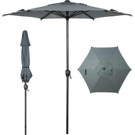 GraceHome-US 11FT Lyon Outdoor Patio Umbrella Outdoor Table Umbrella with Push Button Tilt and Crank Market Umbrella 8 Sturdy Ribs UV Protection Waterproof for Garden Deck Backyard Pool Grey