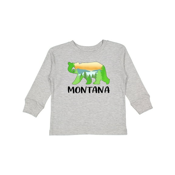 Inktastic Montana Lake and Trees in Bear Silhouette Boys or Girls Long Sleeve Toddler T-Shirt