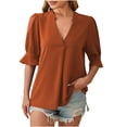 thumbnail image 2 of ClodeEU Women's V-Neck Pleated Woven Chiffon Blouse,Long Sleeve Short Sleeve Top for Spring Summer Brown,Womens Plus XL, 2 of 4