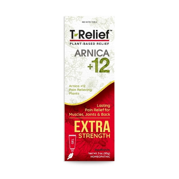 MediNatura T-Relief Extra Strength Gel Arnica  12 Natural Relieving Actives for Back Pain Joint Soreness Muscle Aches & Stiffness Whole Body Fast Acting Relief for Women & Men - 3 oz