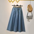 thumbnail image 5 of Wxolcjlv Woven Belt Decor Denim‑Look Maxi Skirt for Women Button‑Front Split Skirt With Side Pockets, 5 of 8